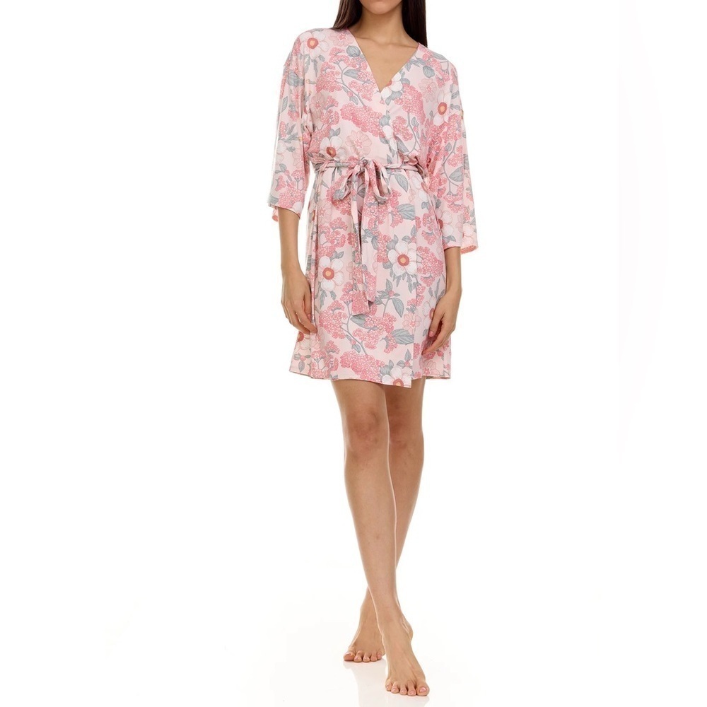 New Flora Nikrooz Adalynn Travel Sleep Lounge Pink Floral Robe Sz L
